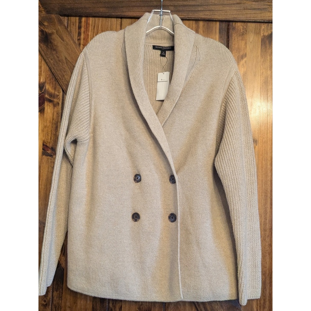 Banana Republic Double Breasted Chunky Collar Cardigan Sweater Beige Sz. S NEW